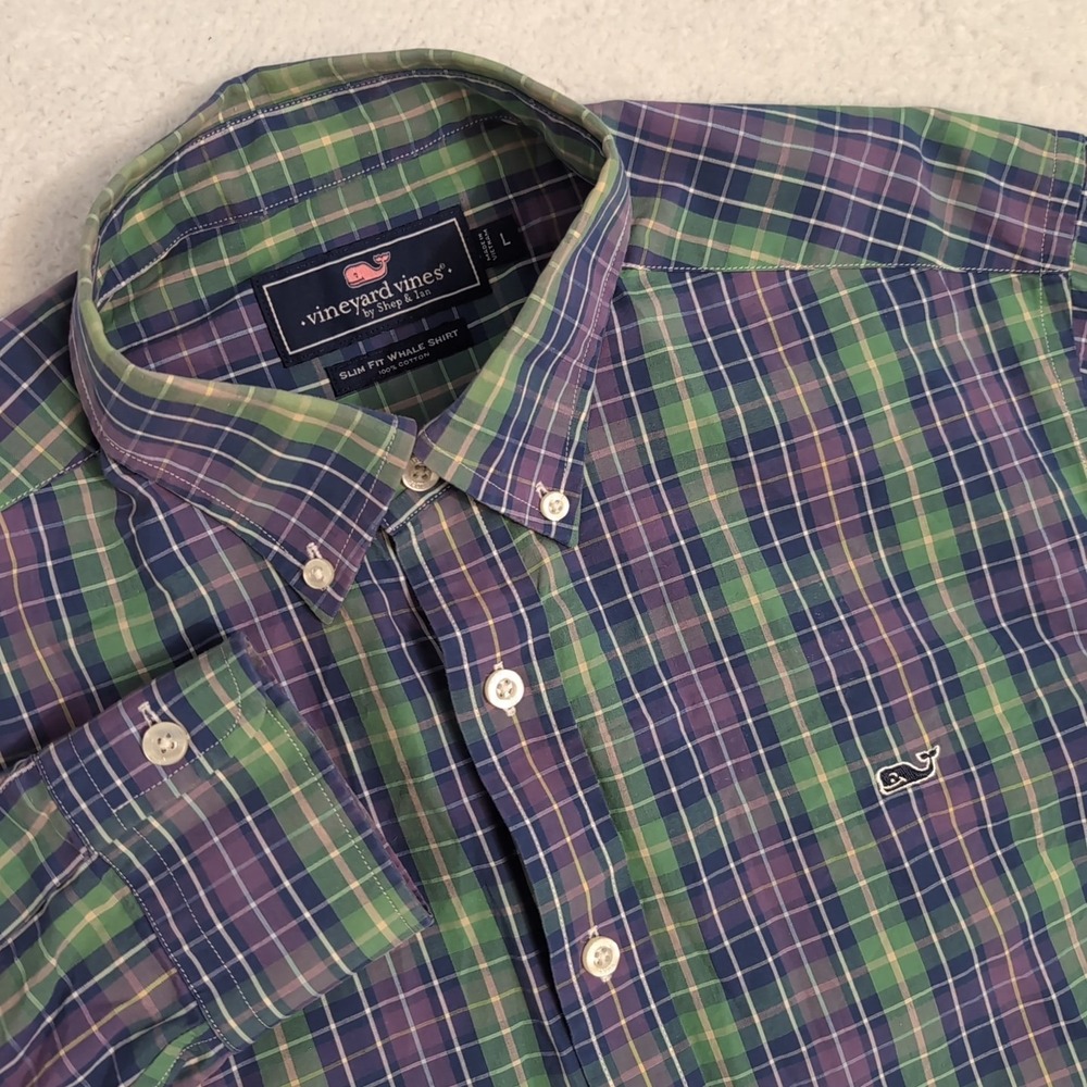 Vineyard Vines Mens Plaid Whale Shirt Size Slim Multicolor Large Long Sleeve